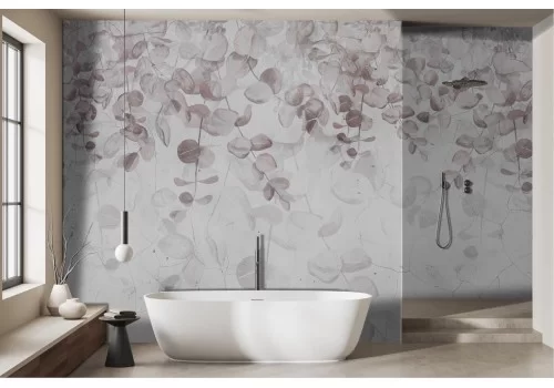 Abstract wallpaper with pink flowers and leaves