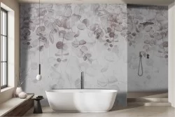 Abstract wallpaper with pink flowers and leaves