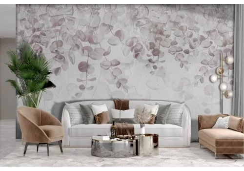 Abstract wallpaper with pink flowers and leaves 2