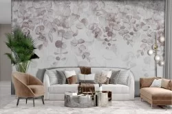 Adhesive Wallpaper Abstract pink flowers and leaves