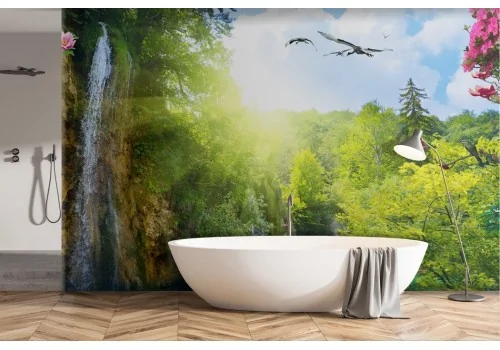 Oriental Zen Waterfall in Nature Wallpaper -a454