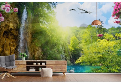 Carta da parati orientale zen cascata nella natura 2