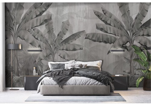Vintage black and white tropical leaves wallpaper