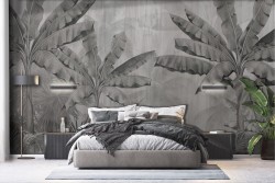 Vintage black and white tropical leaves wallpaper