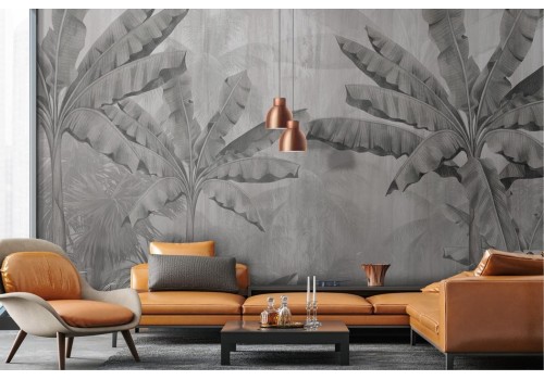 Vintage black and white tropical leaves wallpaper 2