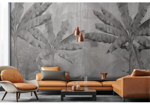 Vintage black and white tropical leaves wallpaper 2