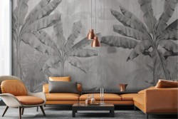 Adhesive Wallpaper Vintage in Black and White Tropical Leaves