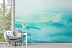 Carta da Parati Adesiva astratta acquerello azzurro verde
