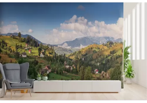 Carta da Parati colline con abitazioni paesaggio montagna