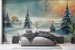 Wallpaper painted winter landscape snow