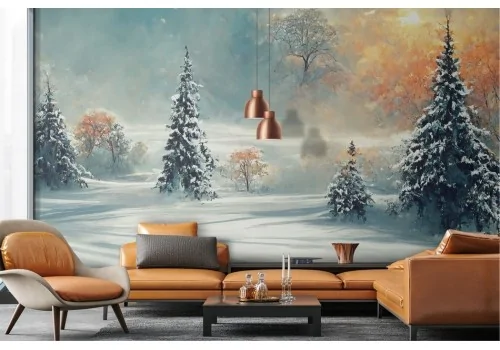 Wallpaper painted winter landscape snow 2