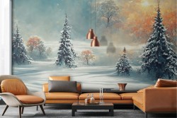 Adhesive Wallpaper painted winter landscape snow