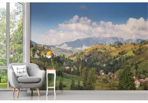 Carta da Parati colline con abitazioni paesaggio montagna 2