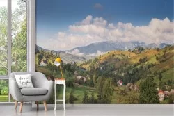 Carta da Parati colline con abitazioni paesaggio montagna