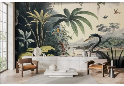 Carta da parati vintage paesaggio tropicale