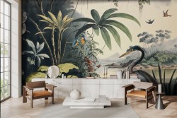 Vintage tropical landscape wallpaper