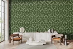Green damask vintage wallpaper