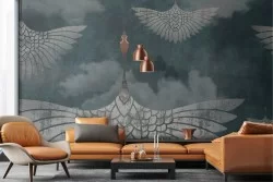 Dark Abstract Adhesive Wallpaper with Eagle