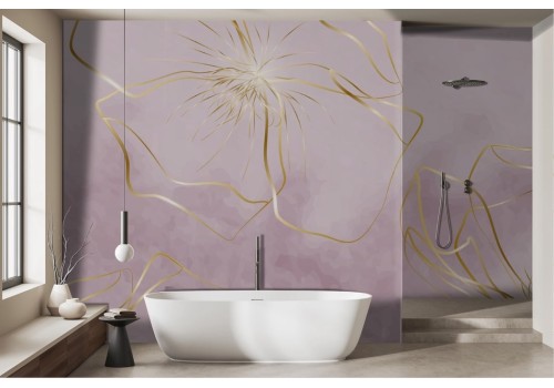 Stylized gold flowers wallpaper on pink background