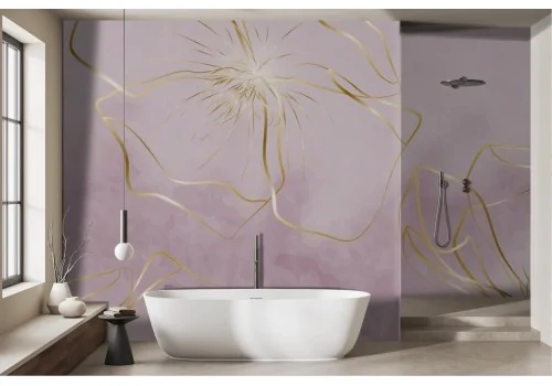 Wallpaper with stylized gold flowers on a pink background -a468