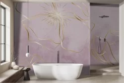 Stylized gold flowers wallpaper on pink background