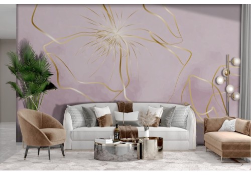 Stylized gold flowers wallpaper on pink background 2
