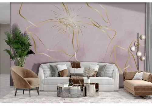 Stylized gold flowers wallpaper on pink background 2