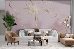 Adhesive Wallpaper with stylized gold flowers on a pink background