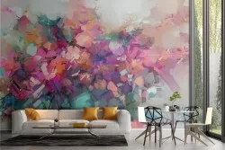 Carta da Parati Adesiva astratta fiori quadro colorato