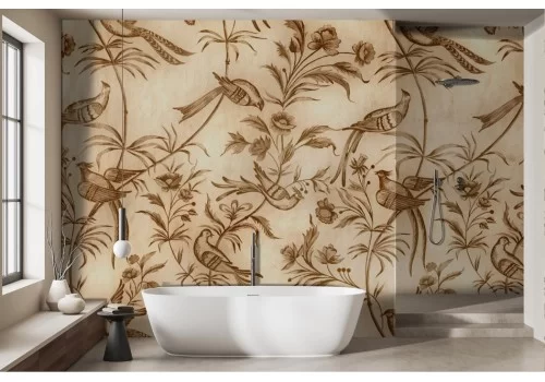 Carta da parati vintage con fiori e uccelli