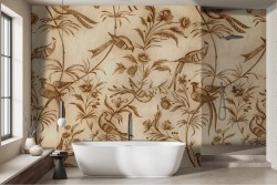 Vintage wallpaper with flowers and birds