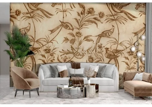 Vintage wallpaper with flowers and birds 2