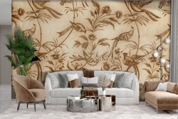 Vintage adhesive wallpaper with flowers and birds