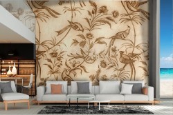 Wallpaper with flowers and birds