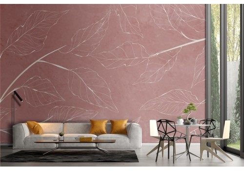 Red marble effect wallpaper with stylized leaves 2