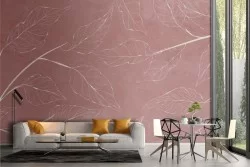 Adhesive Wallpaper with red marble effect stylized leaves