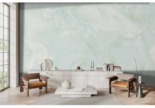 Green marble wallpaper with gold finishes