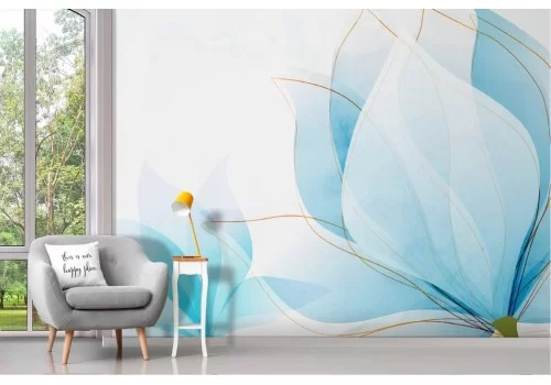 Carta da parati fiore stilizzato azzurro 2