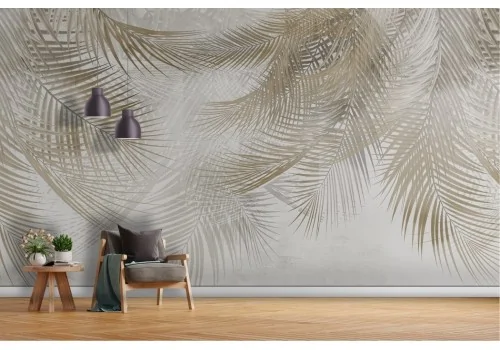 Abstract Tropical Leaves Brown Grey Wallpaper -a476