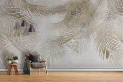 Abstract tropical leaves brown gray wallpaper