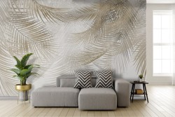 Adhesive Wallpaper Abstract Tropical Leaves Brown Gray