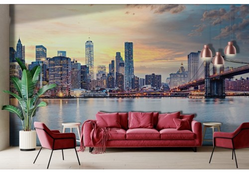 New York wallpaper with Brooklyn Bridge at sunset