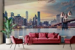 Carta da parati New York con ponte di Brooklyn al tramonto