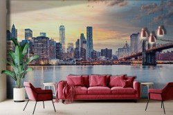 New York wallpaper with Brooklyn Bridge at sunset