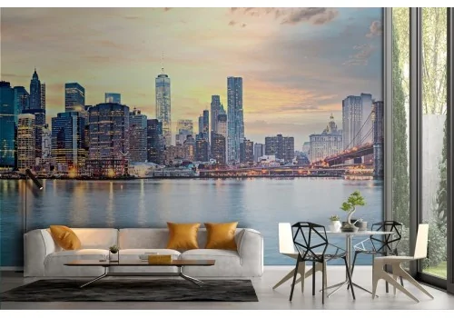 Carta da parati New York con ponte di Brooklyn al tramonto 2