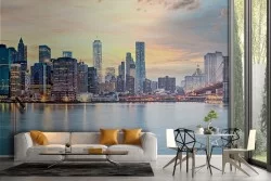 Carta da Parati Adesiva New York con ponte di Brooklyn al tramonto