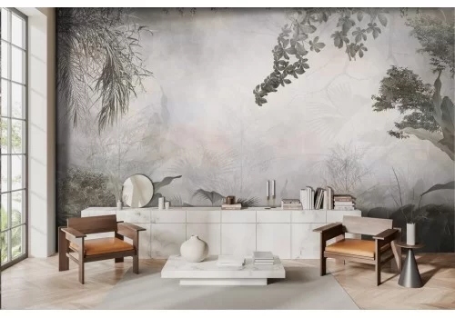 Carta da parati vintage astratta foglie tropicali