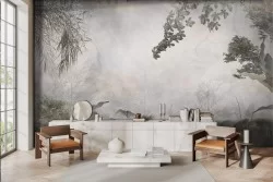 Carta da parati vintage astratta foglie tropicali