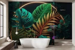 Carta da parati foglie tropicali colorate led