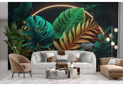 Carta da parati foglie tropicali colorate led 2